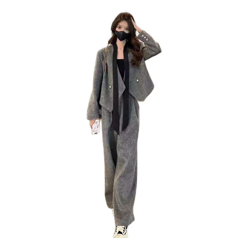 轻迎 时尚飘带高级西装外套筒裤休闲套装 女款