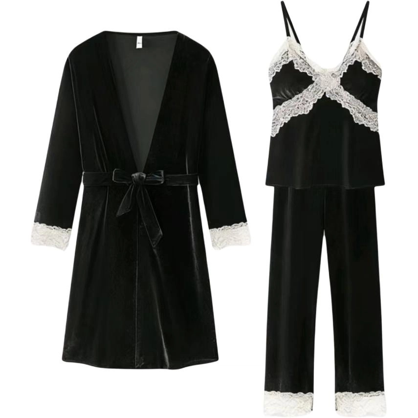 秀黛 女秋冬加厚金丝绒吊带家居服简约休闲保暖套装睡衣 女款