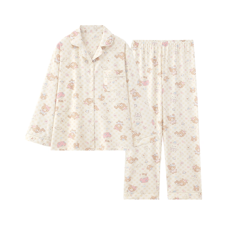 米囹 长袖卡通可爱薄款家居服睡衣套装 女款