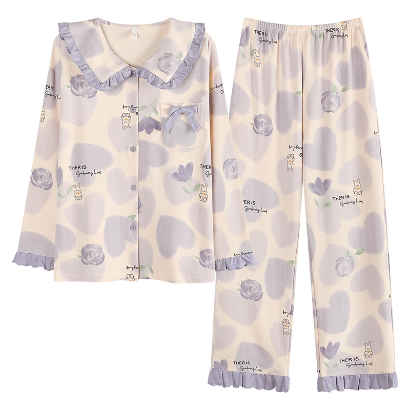 帕兰朵 春秋冬季高级感长袖外穿加大码家居服纯棉女士舒适柔软睡衣套装 女款