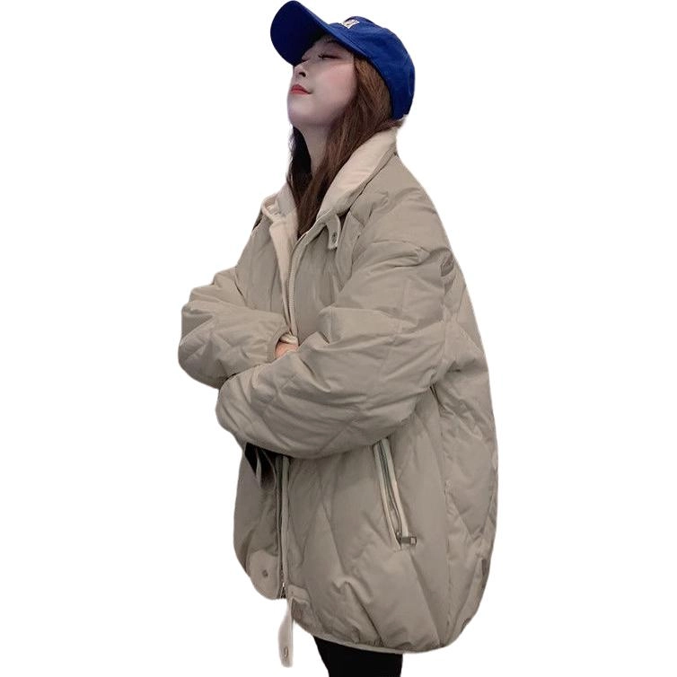 俞兆林 韩式复古时尚百搭菱格短款外套休闲潮流气质棉服 女款