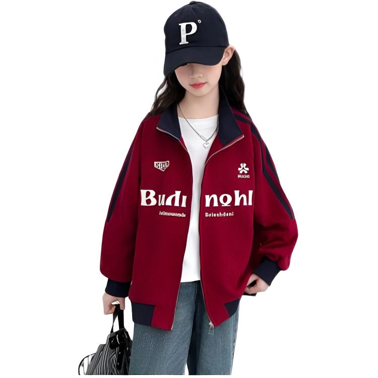 木木兔儿童上装 潮牌时髦洋气甜美中大童冬季童装外套女孩衣服上衣长袖小学生女生连帽卫衣夹克三条杠
