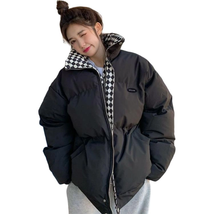 俞兆林 韩版宽松立领短款面包服外套潮流时尚棋盘格内衬棉服 女款