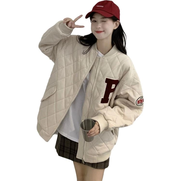 俞兆林 学院风夹克棒球服复古菱格字母港风外套百搭棉服 女款