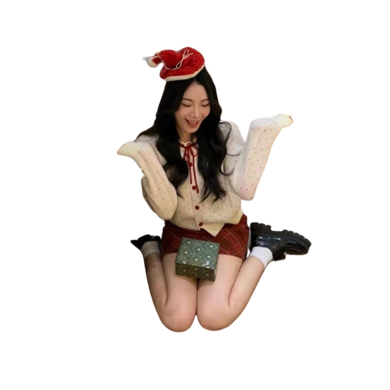 望莱仕 氛围感蝴蝶结波点女春秋洋气减龄超好看开衫上衣针织衫 女款