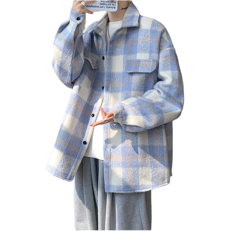 拓菲 秋冬美式复古毛呢格子衬衫式外套撞色拼接宽松连帽潮牌酷帅穿搭休闲夹克 男女同款