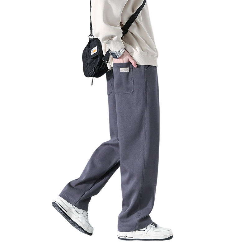 赛瀚 纯棉简约垂感宽松休闲裤男款秋季厚款潮流百搭舒适亲肤男装纯色阔腿长裤显瘦显高青少年学院风高街通勤外穿卫裤 男女同款