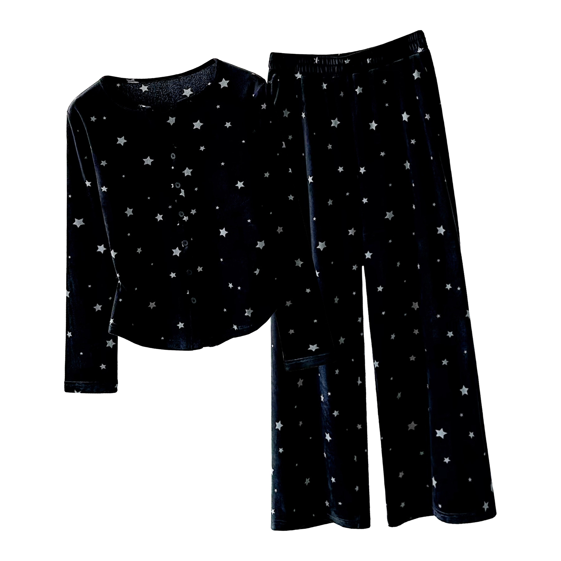 秀黛 星星海岛绒女冬季加厚保暖加绒可外穿家居服睡衣套装 女款