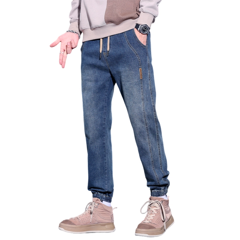 赛瀚 美式复古束脚休闲牛仔裤男潮流秋季厚款百搭基础款舒适亲肤男装显瘦显高工装高街宽松长裤青少年日常通勤时尚外穿哈伦裤 男女同款
