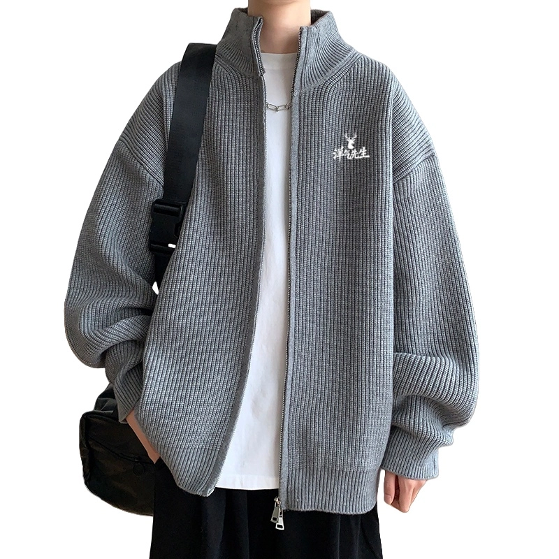 洋气先生 美式洋气潮牌时尚潮流简约大方软糯舒适宽松外穿纯色双拉链头设计上衣长袖日常通勤甜美酷帅无性别主义休闲百搭针织衫 男女同款