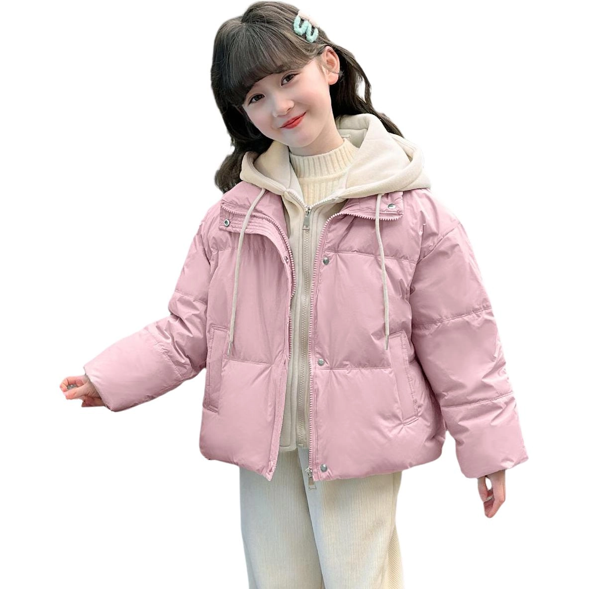 帕兰朵 棉衣 冬 女童韩版洋气假两件设计感棉服舒适轻盈简约百搭 青少年