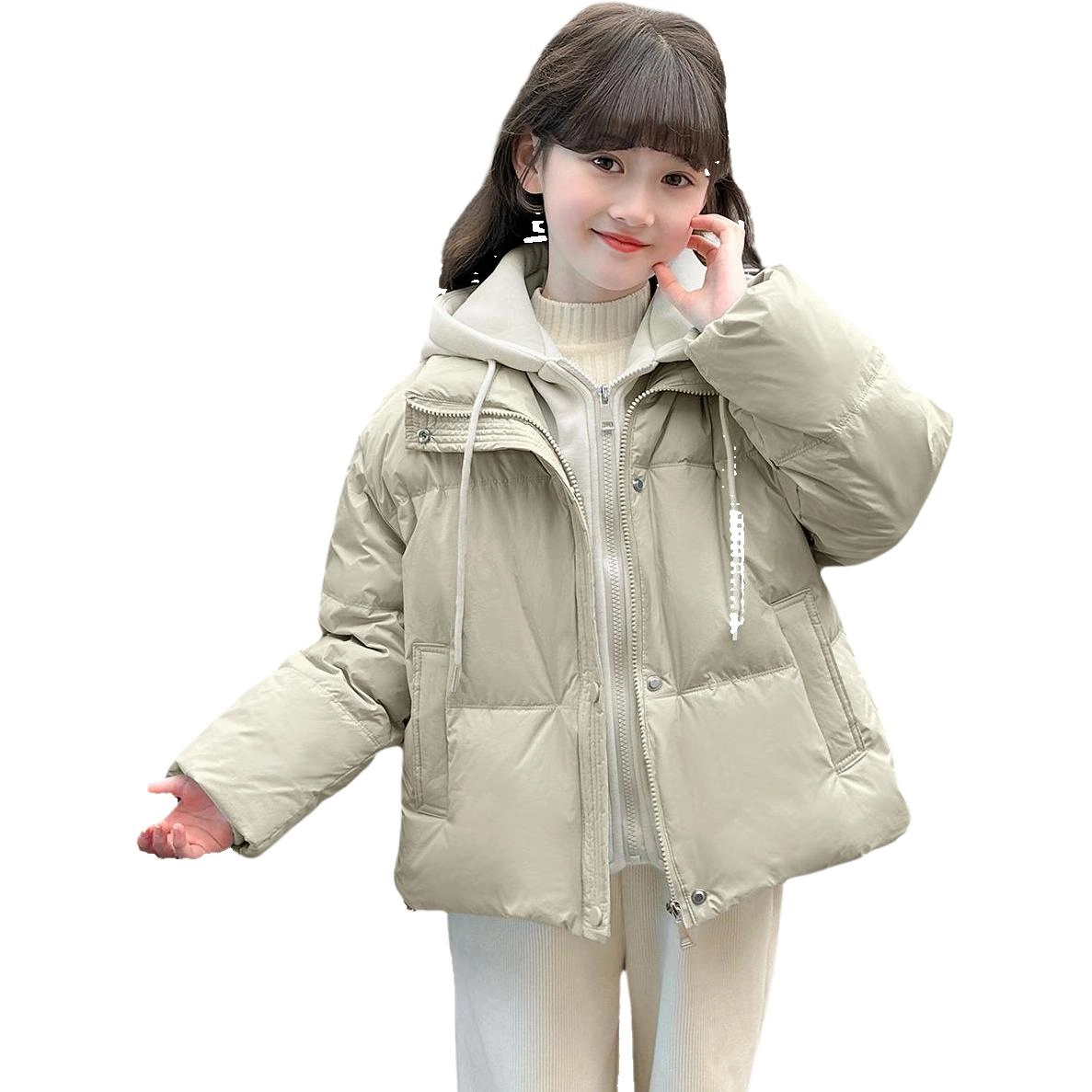 帕兰朵 棉衣 冬 女童韩版洋气假两件设计感棉服舒适轻盈简约百搭 青少年