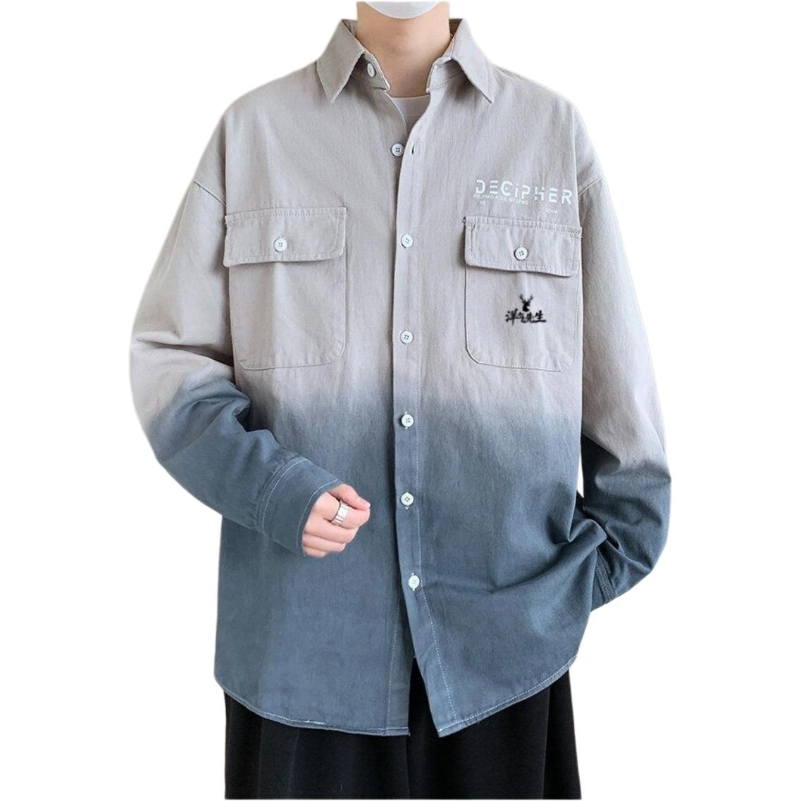 洋气先生 美式复古高街时尚潮流百搭学院风拼色翻领日常通勤休闲皆可简约基础款潮牌透气舒适柔软慵懒氛围感渐变上衣衬衫 男女同款