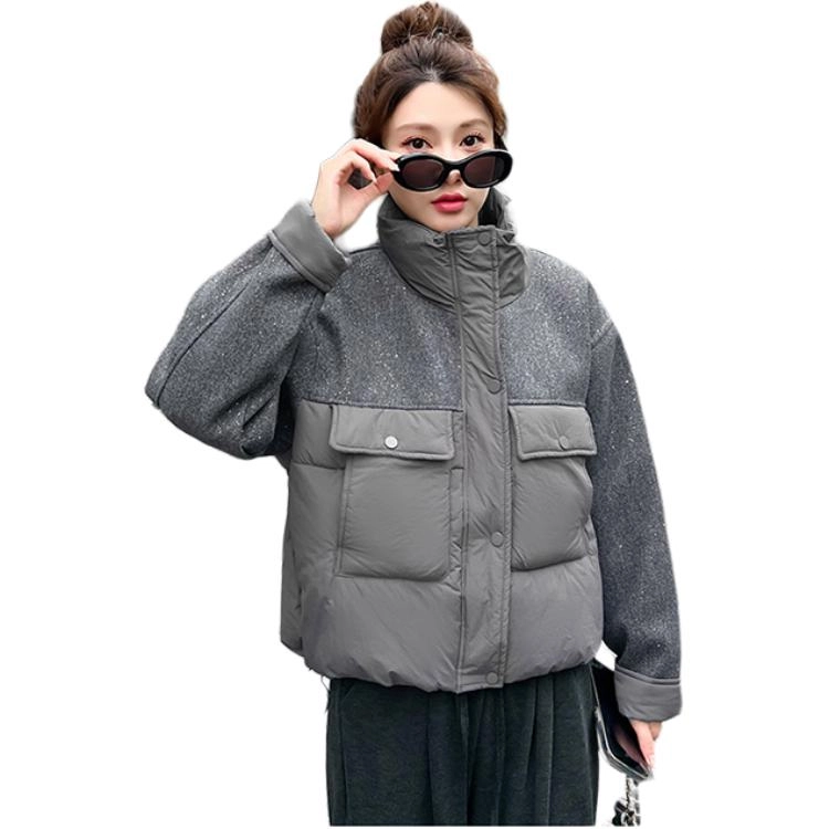 丝絮丝绸 冬季时尚韩版宽松加厚连帽面包服保暖外套棉服 女款