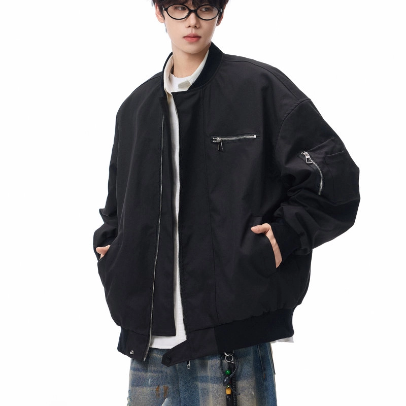 悍戈 美式复古纯色简约宽松防风保暖飞行服棒球服外套卫衣 男女同款