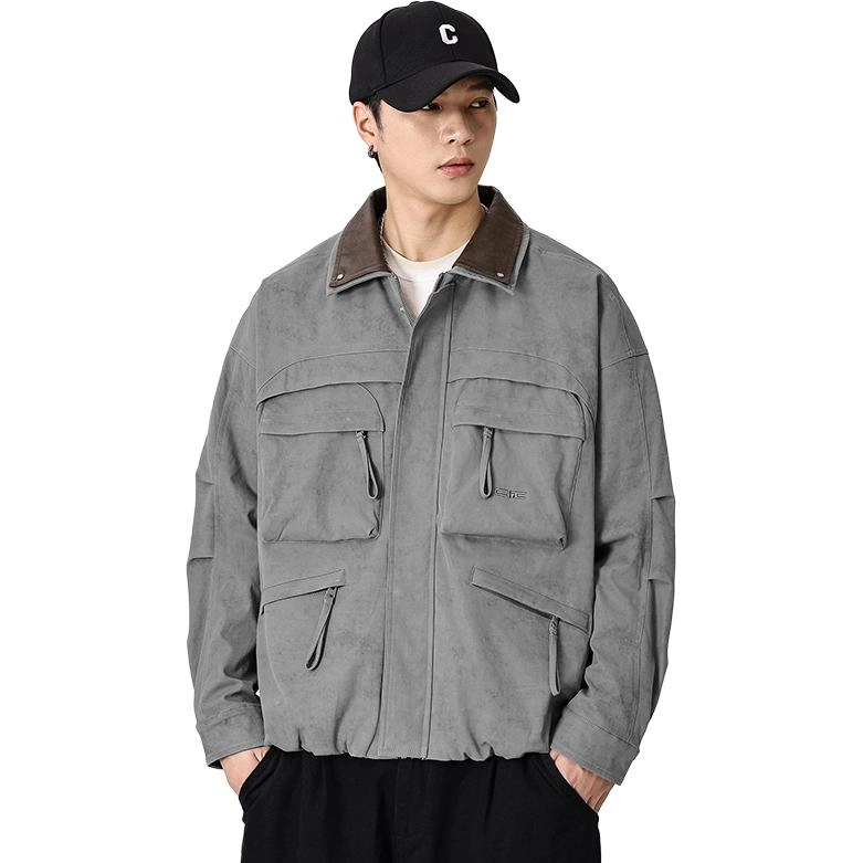 羽浅 美式复古多口袋工装外套春秋潮牌翻领宽松休闲上衣服夹克 男款