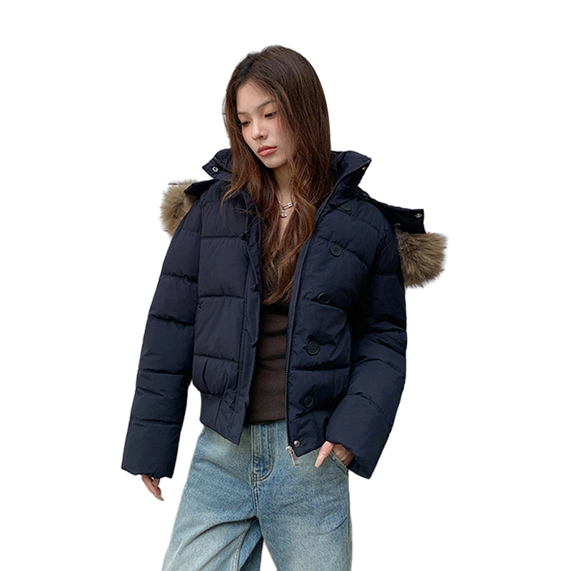 红蜻蜓 冬季百搭连帽毛领保暖棉袄时尚复古短款棉衣外套棉服 男女同款