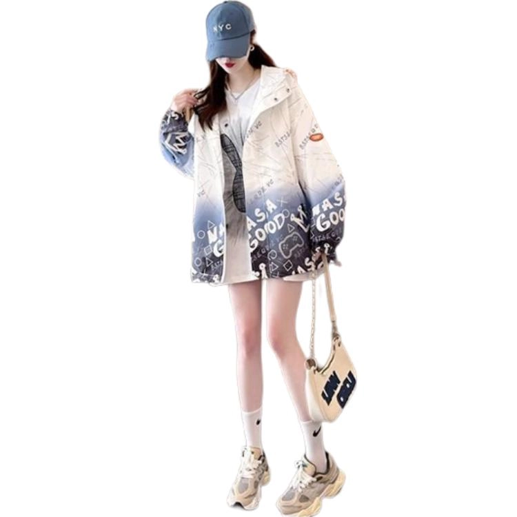 水中花 加厚冬季拼接棉服棉衣大码棉袄工装渐变色 截短外套 女款