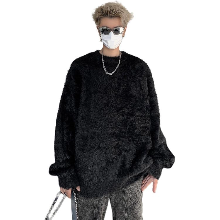 拓菲 早秋穿搭纯色外套男款高级感海马毛上衣宽松慵懒圆领打底衫针织衫 男女同款