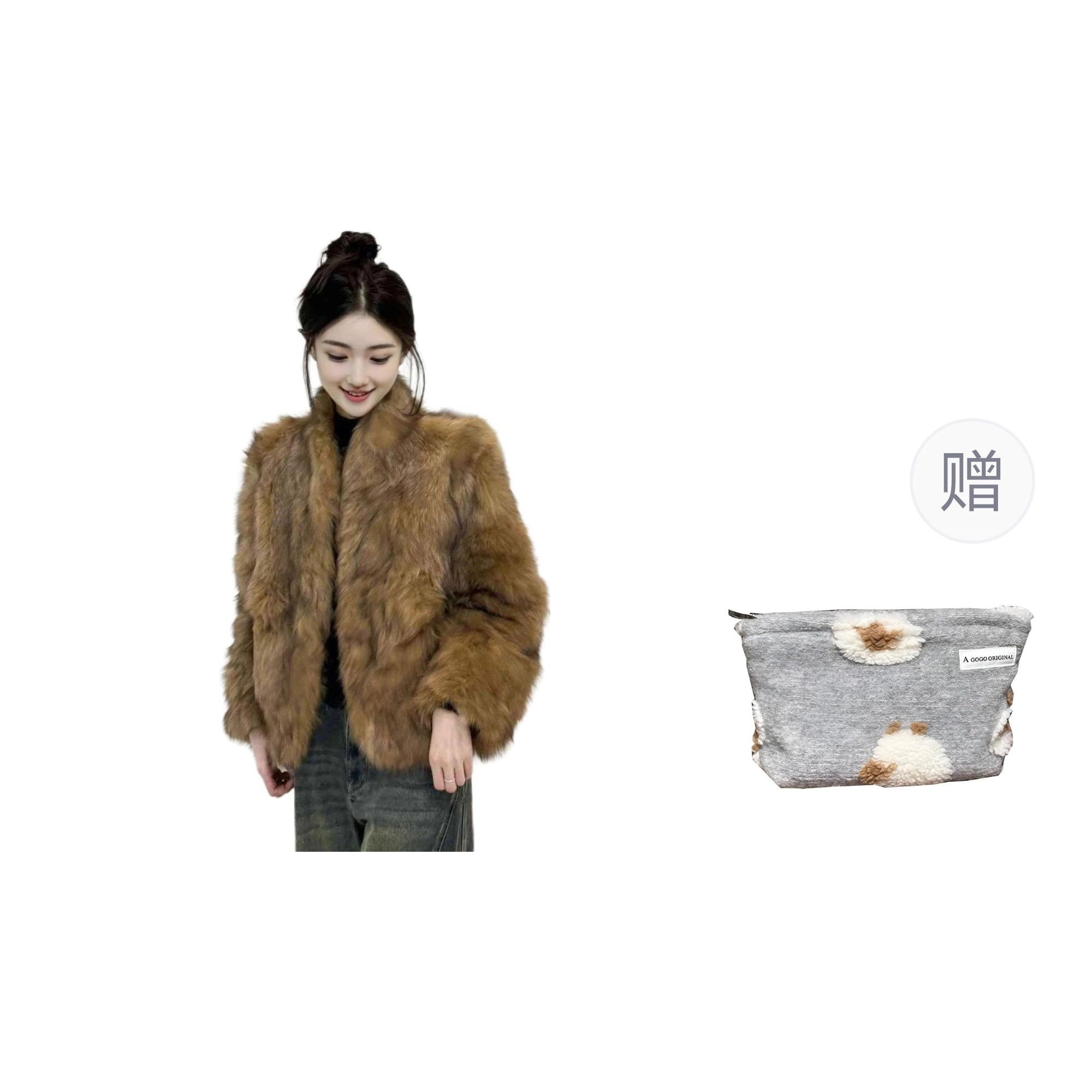 邓大喵 高级环保狐狸毛皮外套美拉德冬季加厚毛毛短款皮草 女款