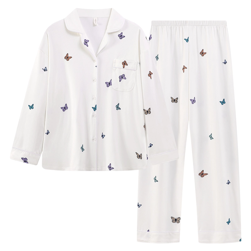 静英鸾 翻领甜美休闲简约蝴蝶亲肤舒适可外穿家居服睡衣套装 女款