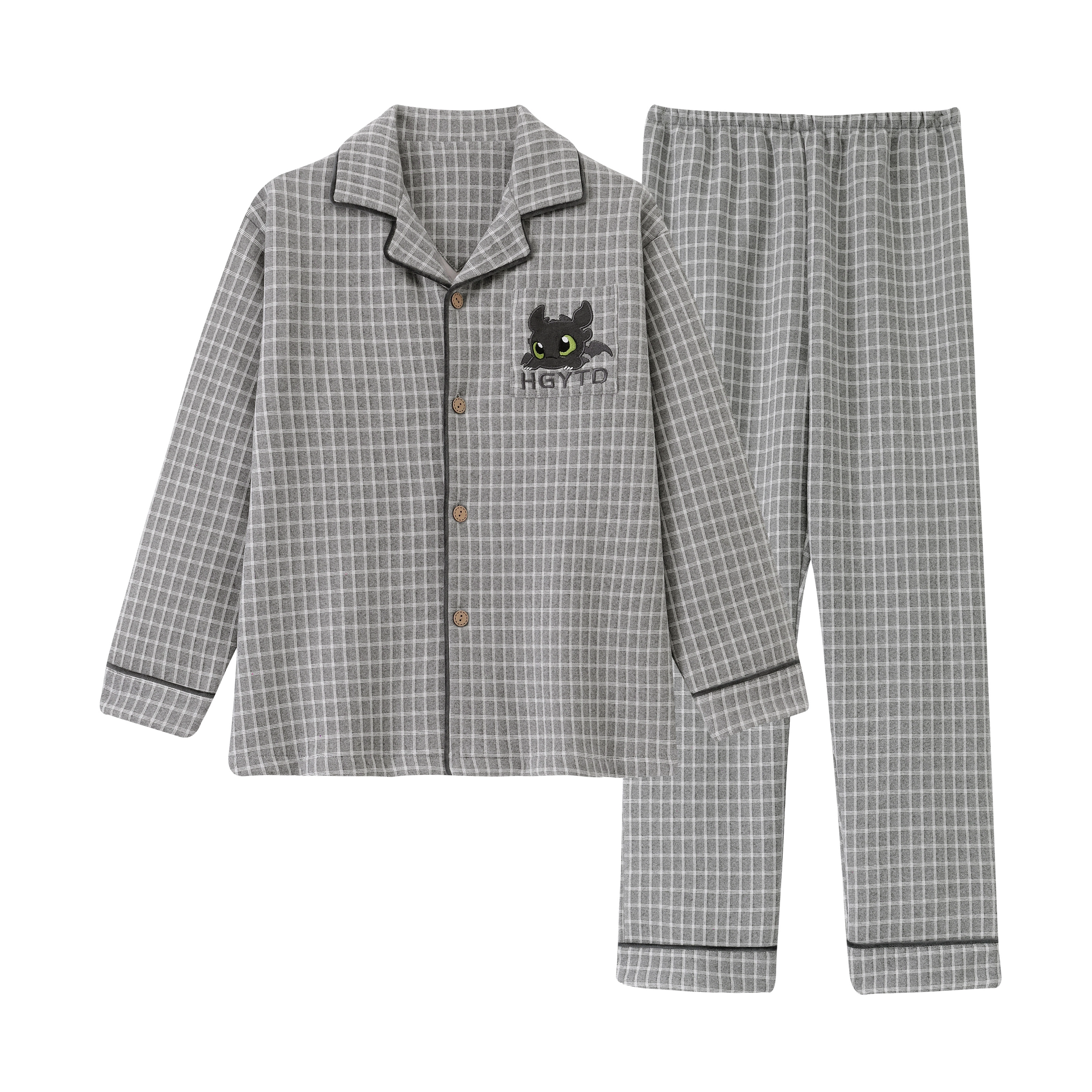 静英鸾 休闲时尚简约格子可爱卡通亲肤保暖舒适可外穿家居服睡衣套装 男款