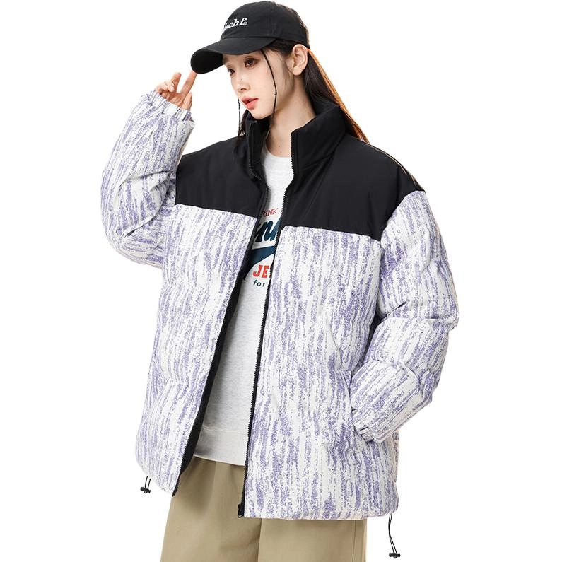 洋气先生 洋气潮牌美式高街撞色拼接高级感扎染设计纯色痞帅防风无性别主义保暖抗寒舒适柔软宽松面包服户外通勤拉链长袖外套棉服 男女同款