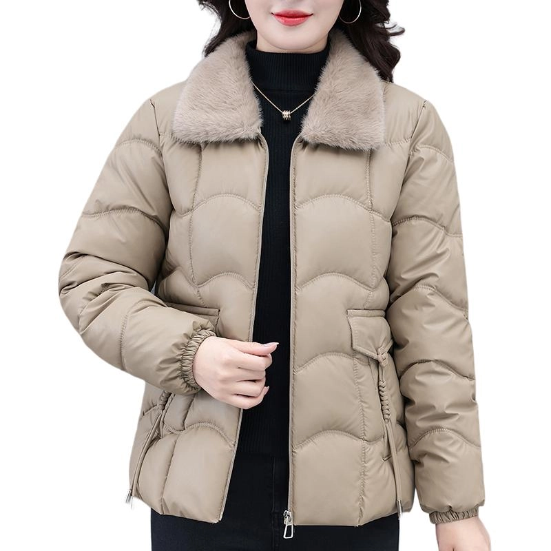 缪斯的诱惑 美式复古高级感时尚纯色潮流保暖加厚棉衣夹克秋冬休闲百搭优雅气质洋气中年妈妈装大方小香外套棉袄显瘦防风抗寒毛领棉服  女款
