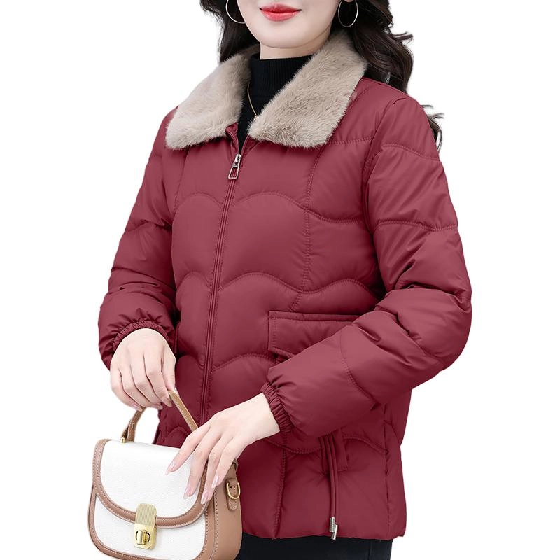 缪斯的诱惑 美式复古高级感时尚纯色潮流保暖加厚棉衣夹克秋冬休闲百搭优雅气质洋气中年妈妈装大方小香外套棉袄显瘦防风抗寒毛领棉服  女款
