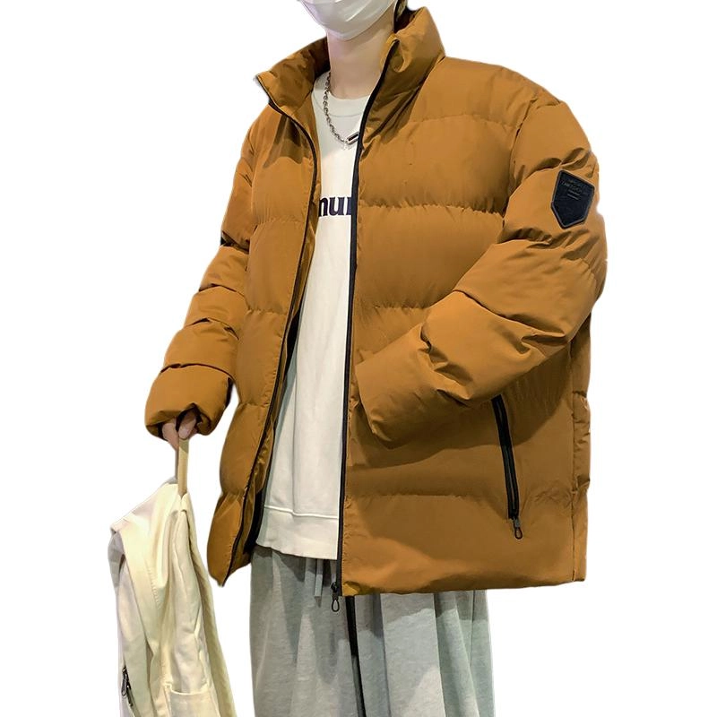 洋气先生 美式高街复古简约纯色基础款无性别主义加厚加绒保暖宽松潮流棉衣日常通勤百搭潮牌休闲防风立领臂章长袖棉服 男女同款