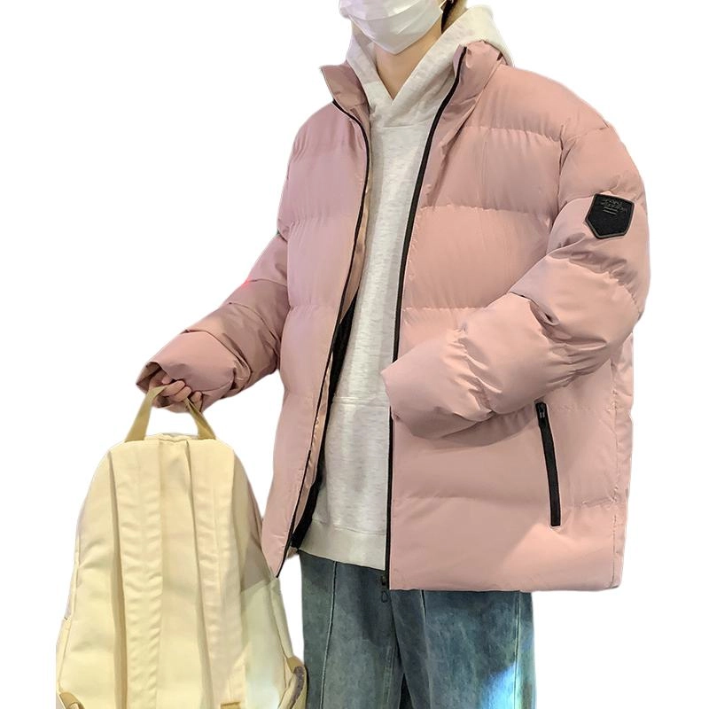 洋气先生 美式高街复古简约纯色基础款无性别主义加厚加绒保暖宽松潮流棉衣日常通勤百搭潮牌休闲防风立领臂章长袖棉服 男女同款
