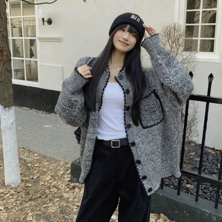 轻迎 韩系小香风软糯慵懒风外套开衫针织衫 女款