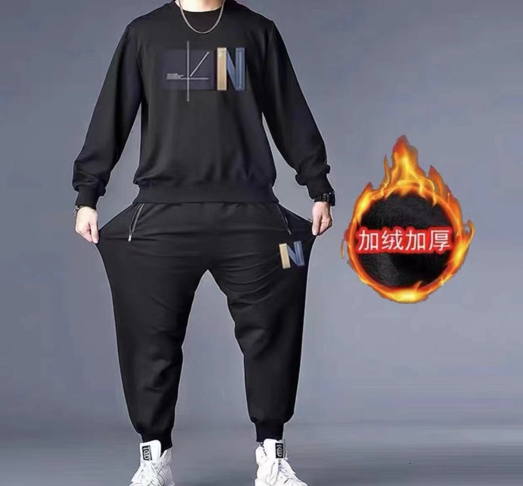 邦固依品 卫衣男春秋季宽松大码男装上衣加肥加大男士两件套休闲运动套装 男款