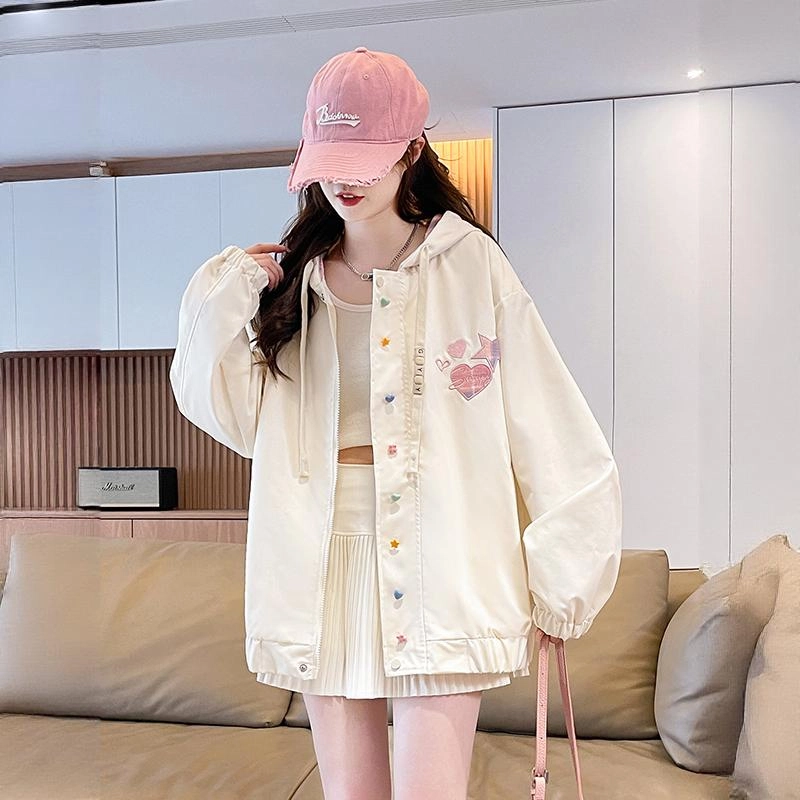 邦固依品 格子刺绣外套女春秋季少女夹克初高中学生大童上衣棒球服 女款