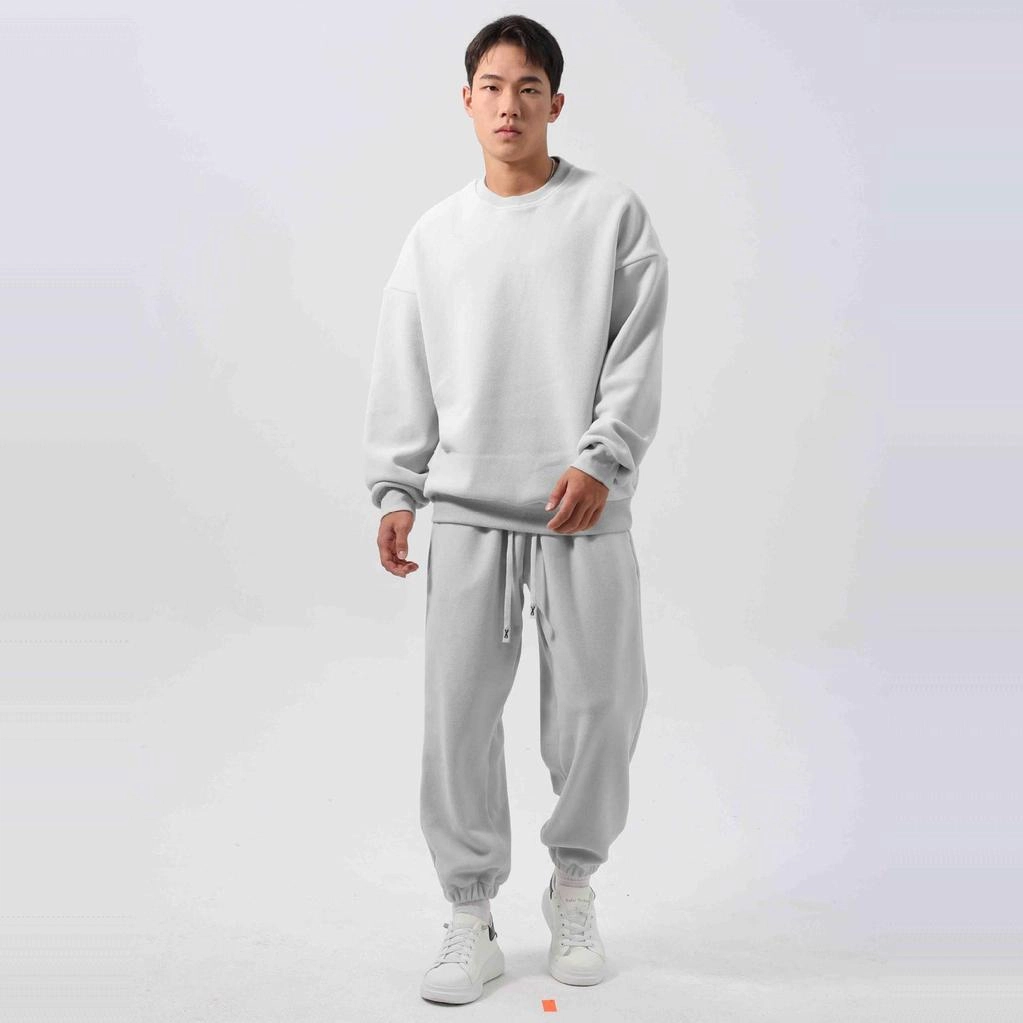 邦固依品 美式休闲运动男加厚摇粒绒二件套健身秋冬季圆领加绒长裤卫衣套装 男款