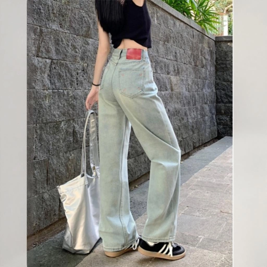 欧迪芬 阔腿标准通勤风高腰牛仔裤 女款