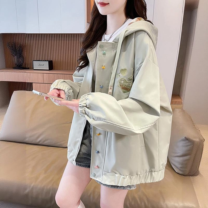 邦固依品 格子刺绣外套女春秋季少女夹克初高中学生大童上衣棒球服 女款