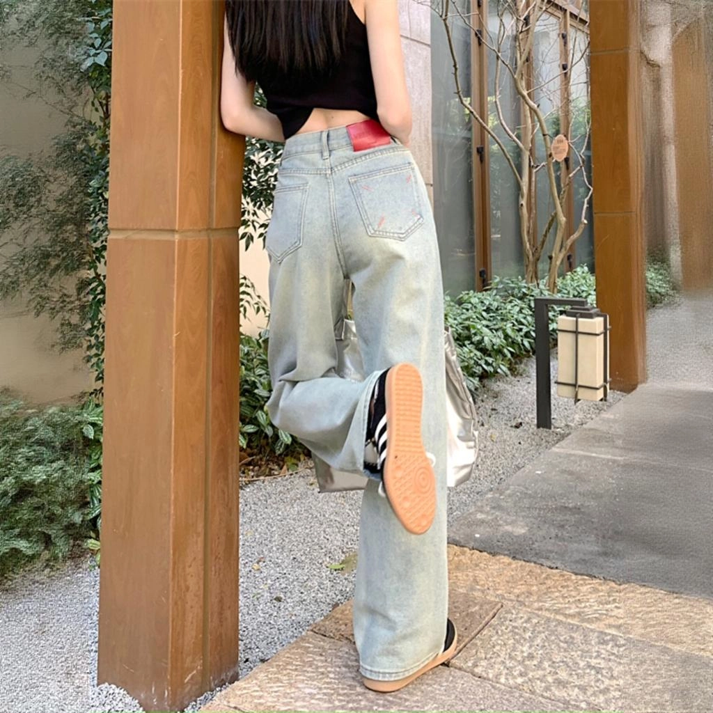 欧迪芬 阔腿标准通勤风高腰牛仔裤 女款