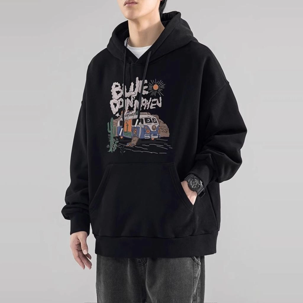 邦固依品 美式潮牌复古重磅纯棉青少年卡通加绒加厚连帽男生春秋冬外套卫衣 男款