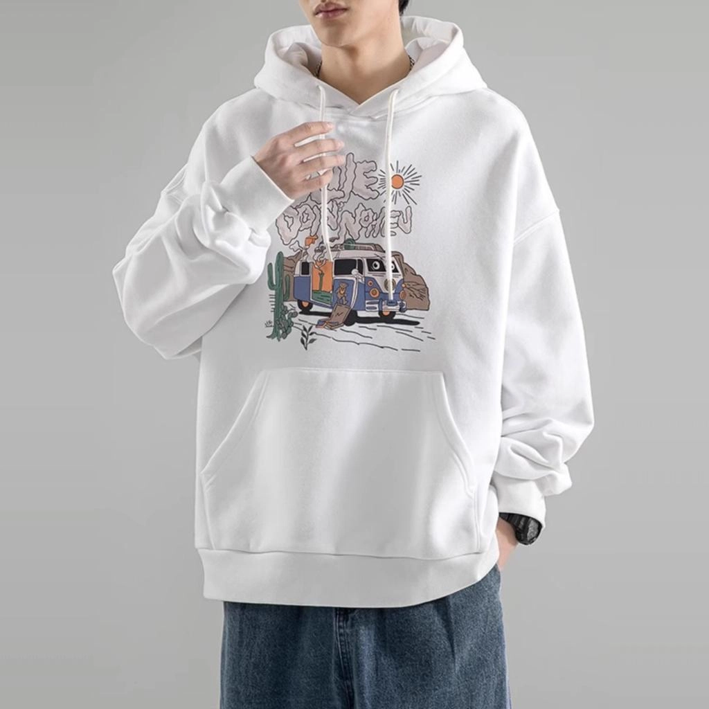 邦固依品 美式潮牌复古重磅纯棉青少年卡通加绒加厚连帽男生春秋冬外套卫衣 男款