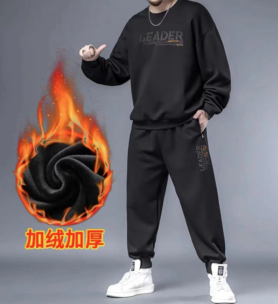 邦固依品 卫衣男春秋季宽松大码男装上衣加肥加大男士两件套休闲运动套装 男款