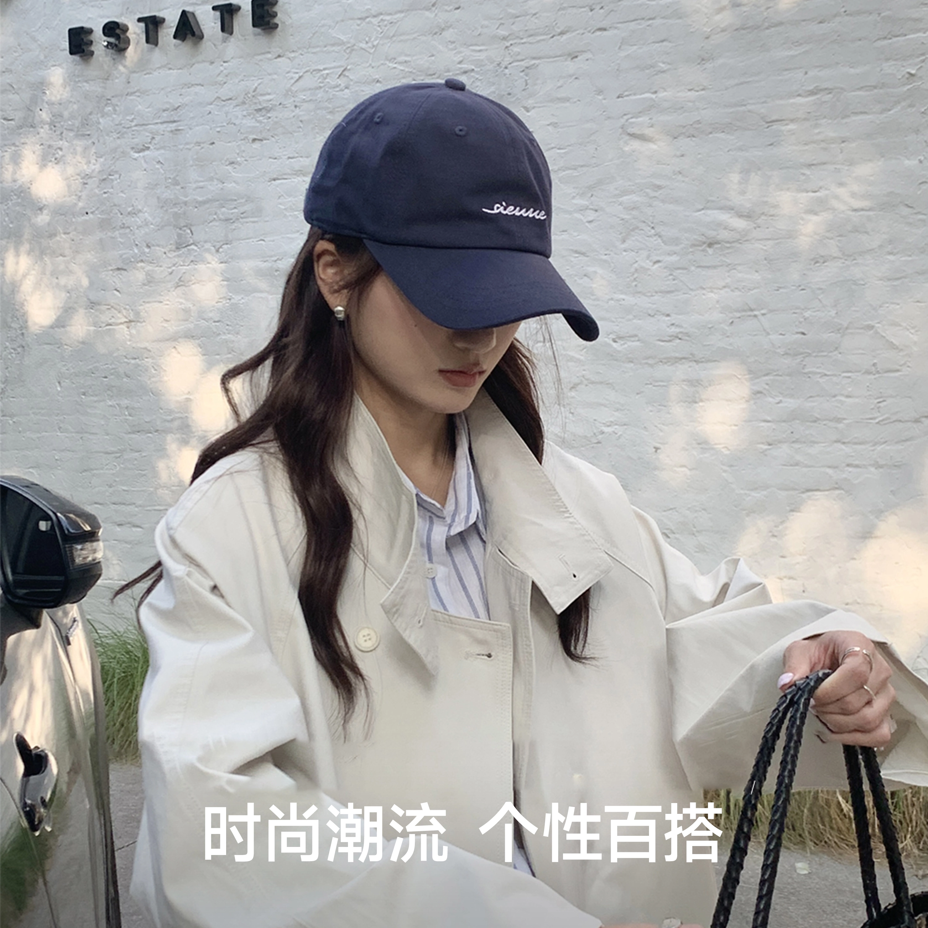 简约时尚百搭潮牌字母刺绣韩版弯檐软顶大头围可调节户外运动休闲遮阳防晒棒球帽 棉 鸭舌帽 男女同款情侣款