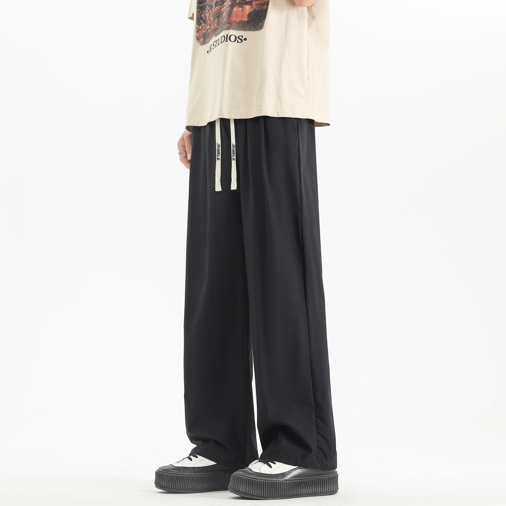 金贝勒 纯色简约宽松系带西装裤 男女同款