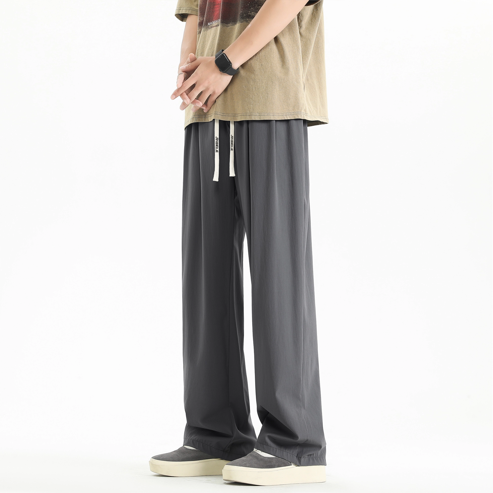 金贝勒 纯色简约宽松系带西装裤 男女同款