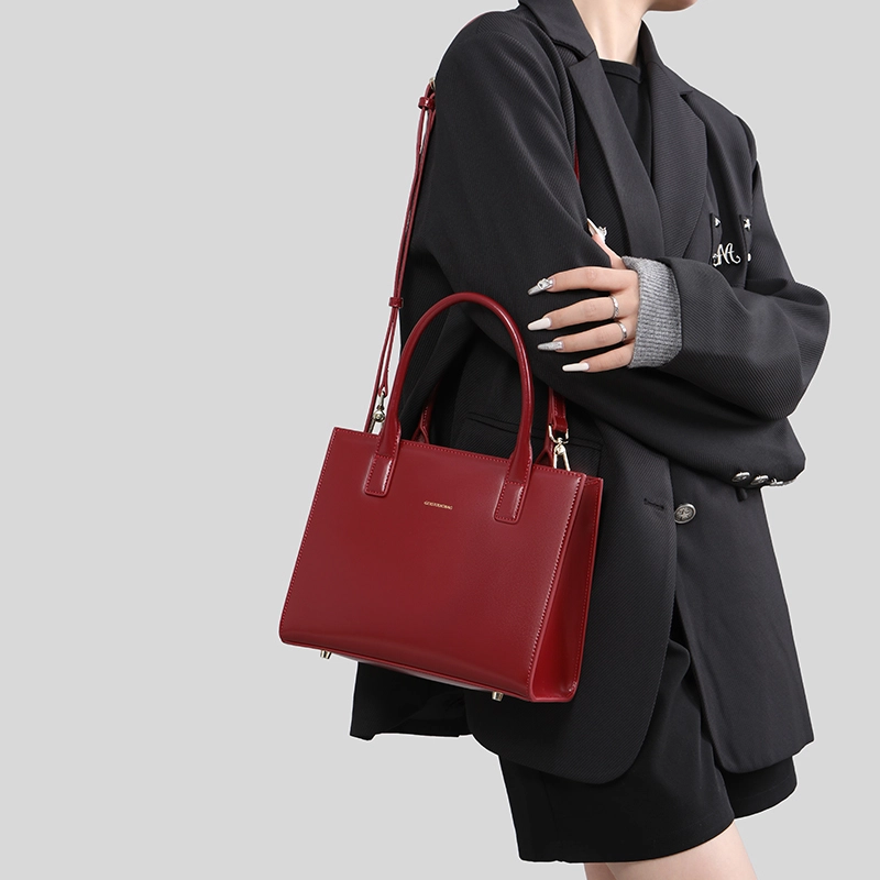谷田西 日常时尚小众 牛皮 手提包 中号 女款 红色