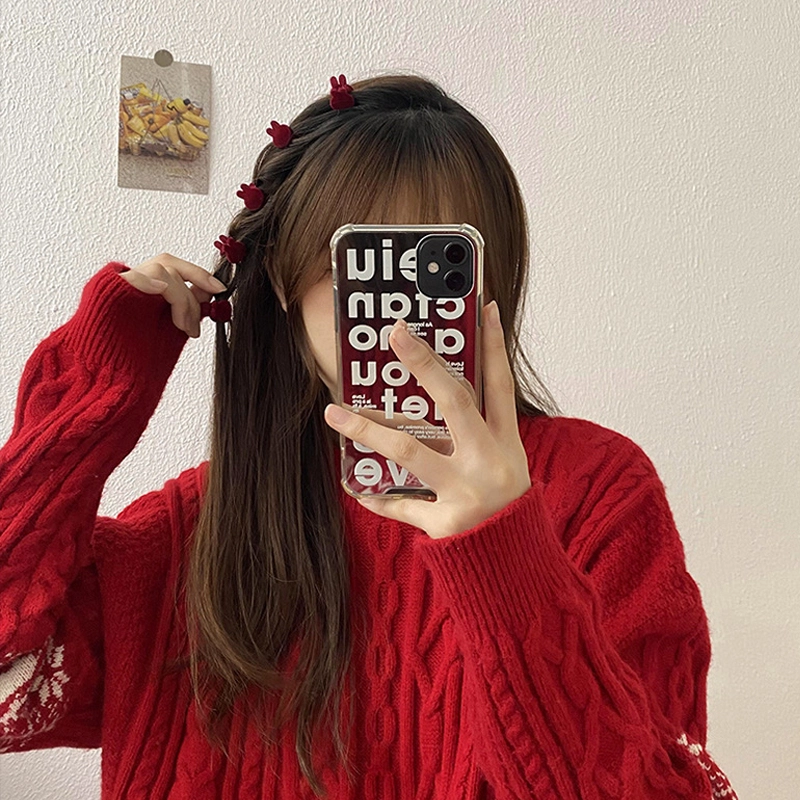 沂茹 秋冬款公主头兔耳高级感侧边夹可爱活泼美少女红色刘海边夹 合金亚克力 发夹 女款