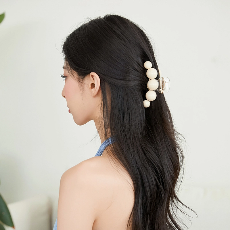 沂茹 少女感珠珠发夹鲨鱼夹低丸子头抓夹后脑勺盘发发抓发卡头饰配饰女款