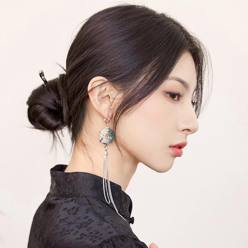 沂茹 新中式森系精致小众设计感平安扣流苏后脑勺盘发简约几何一款两戴 合金 发簪 女款