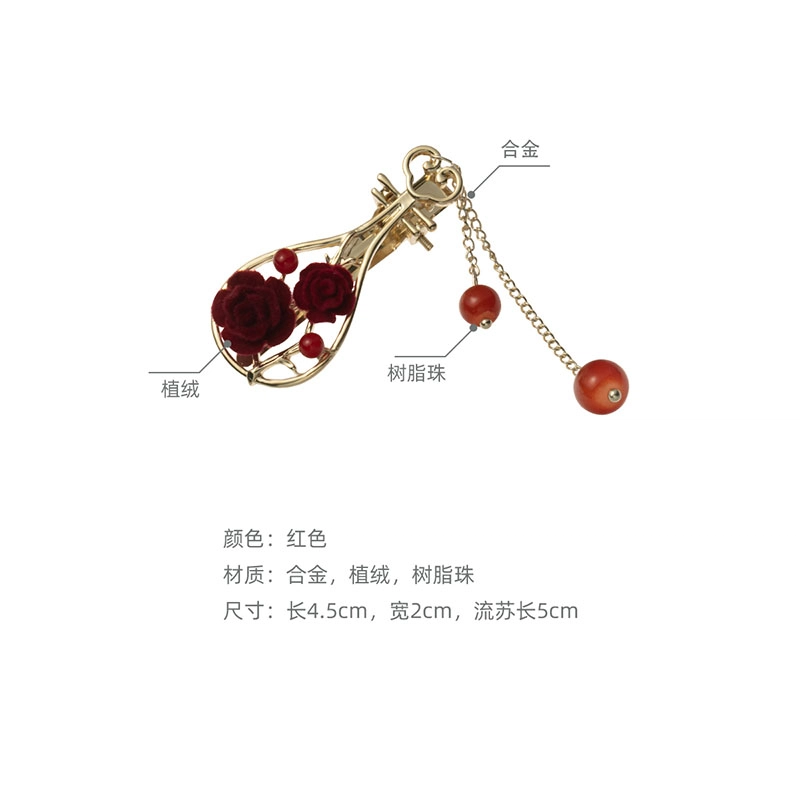 沂茹 新中式琵琶优雅发饰韩国气质流苏 合金植绒 发夹边夹碎发刘海夹一字夹头饰 女款