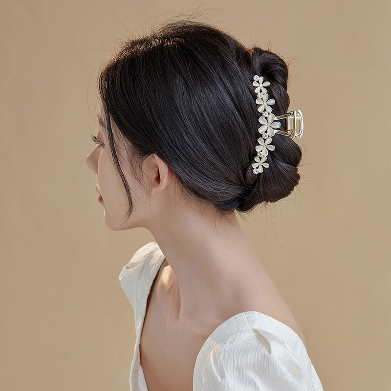 沂茹 甜美繁花微镶花朵后脑勺盘发鲨鱼夹 发夹 女款